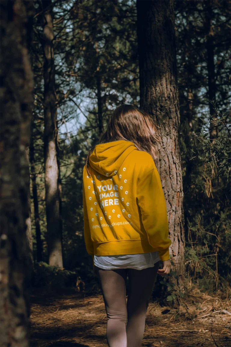Man Wearing Orange Hoodie Mockup Back View Template