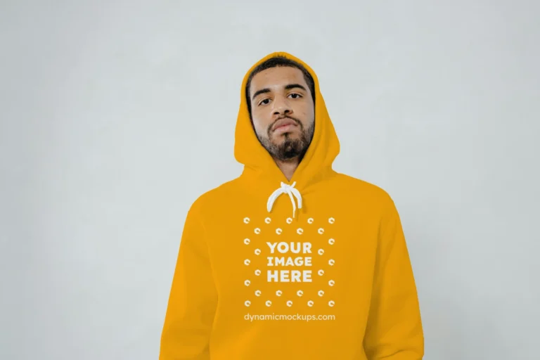 Man Wearing Orange Hoodie Mockup Front View Template