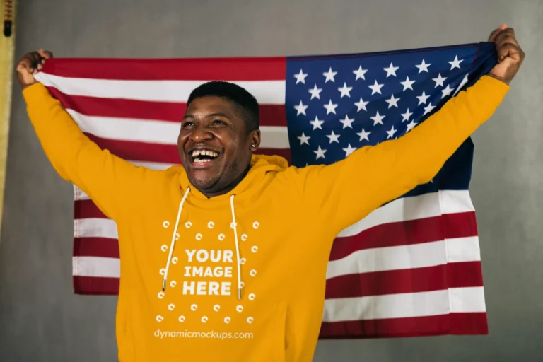 Man Wearing Orange Hoodie Mockup Front View Template