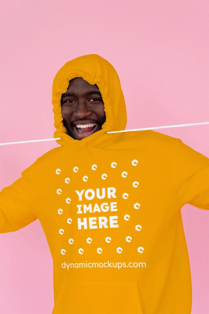 Man Wearing Orange Hoodie Mockup Front View Template