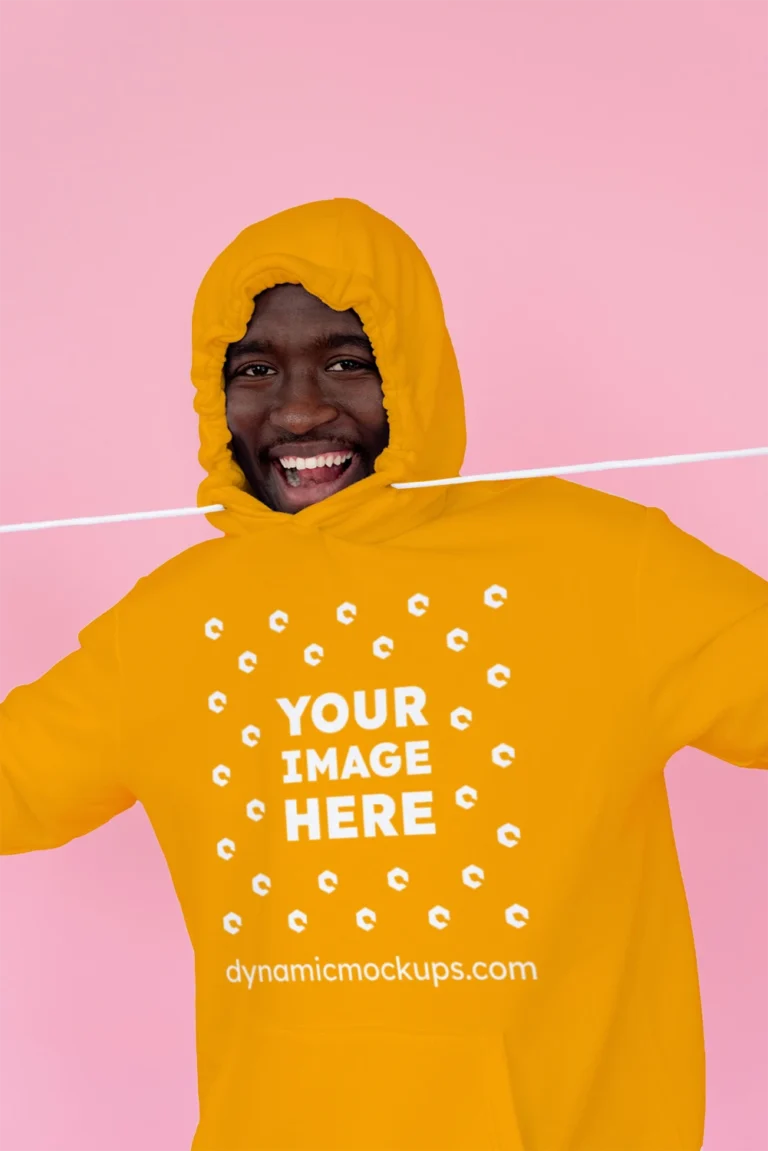 Man Wearing Orange Hoodie Mockup Front View Template