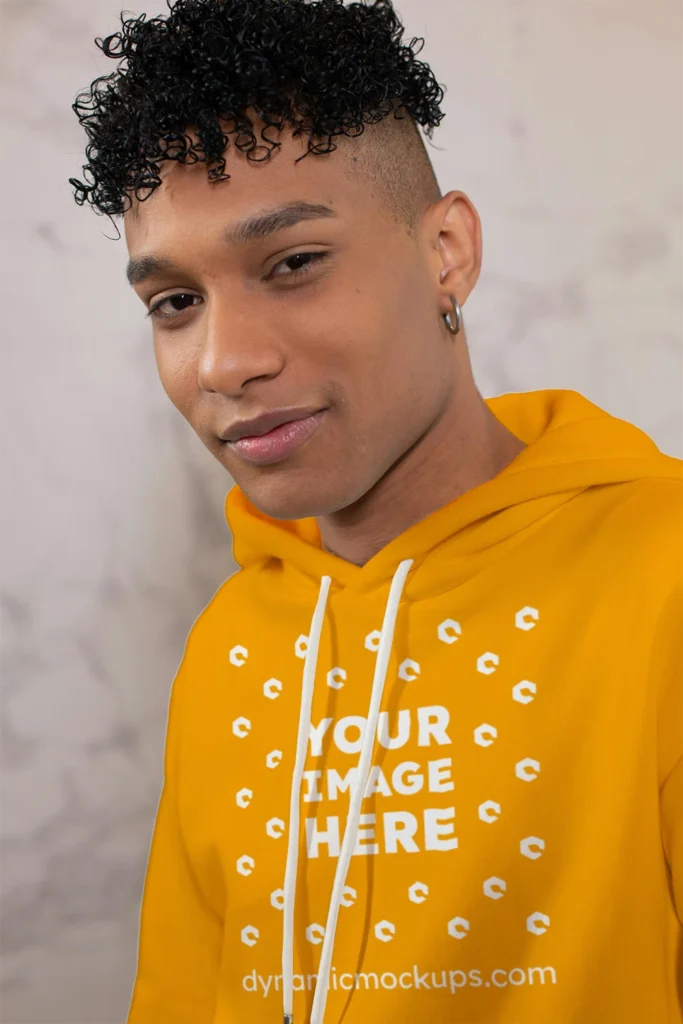 Man Wearing Orange Hoodie Mockup Front View Template