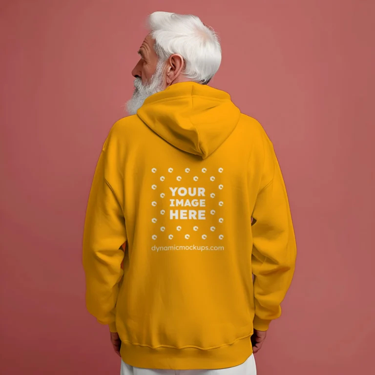 Man Wearing Orange Hoodie Mockup Back View Template