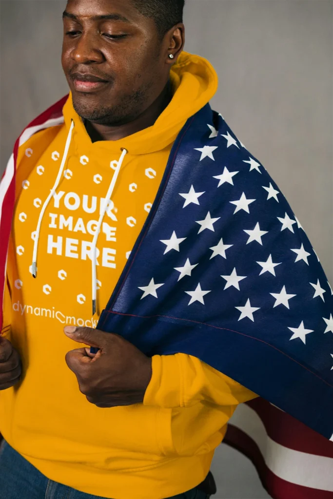 Man Wearing Orange Hoodie Mockup Front View Template