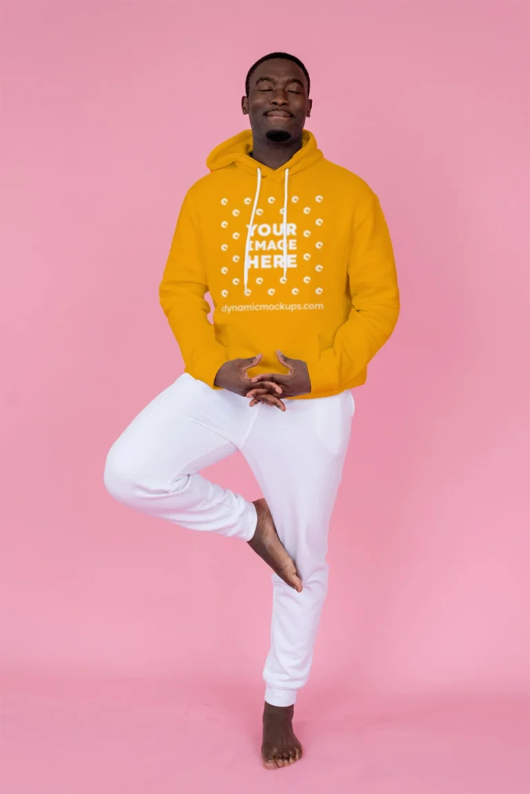 Man Wearing Orange Hoodie Mockup Front View Template