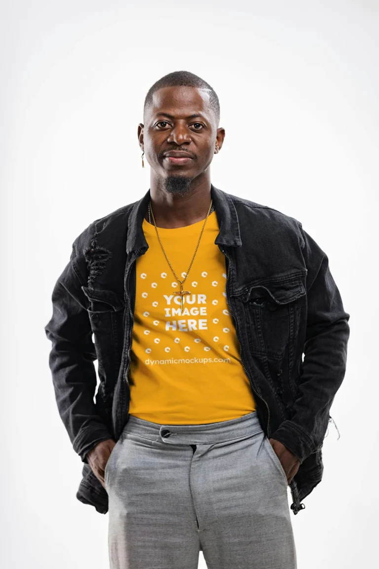 Man Wearing Orange T-shirt Mockup Front View Template