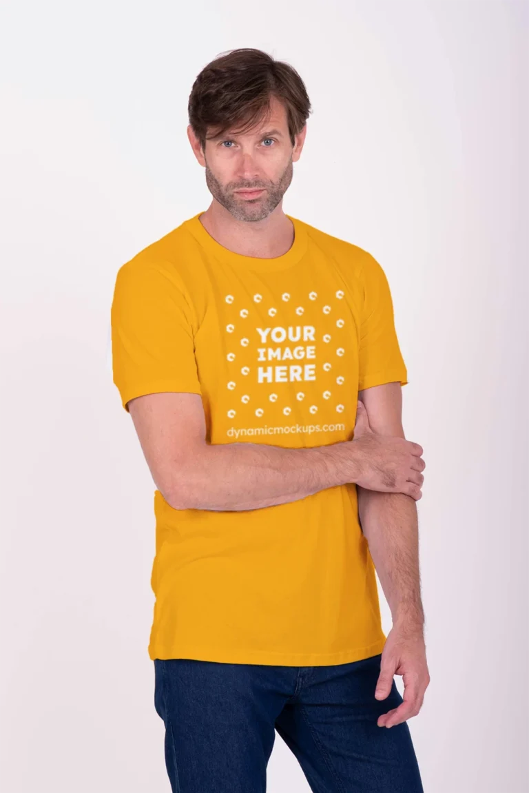 Man Wearing Orange T-shirt Mockup Front View Template
