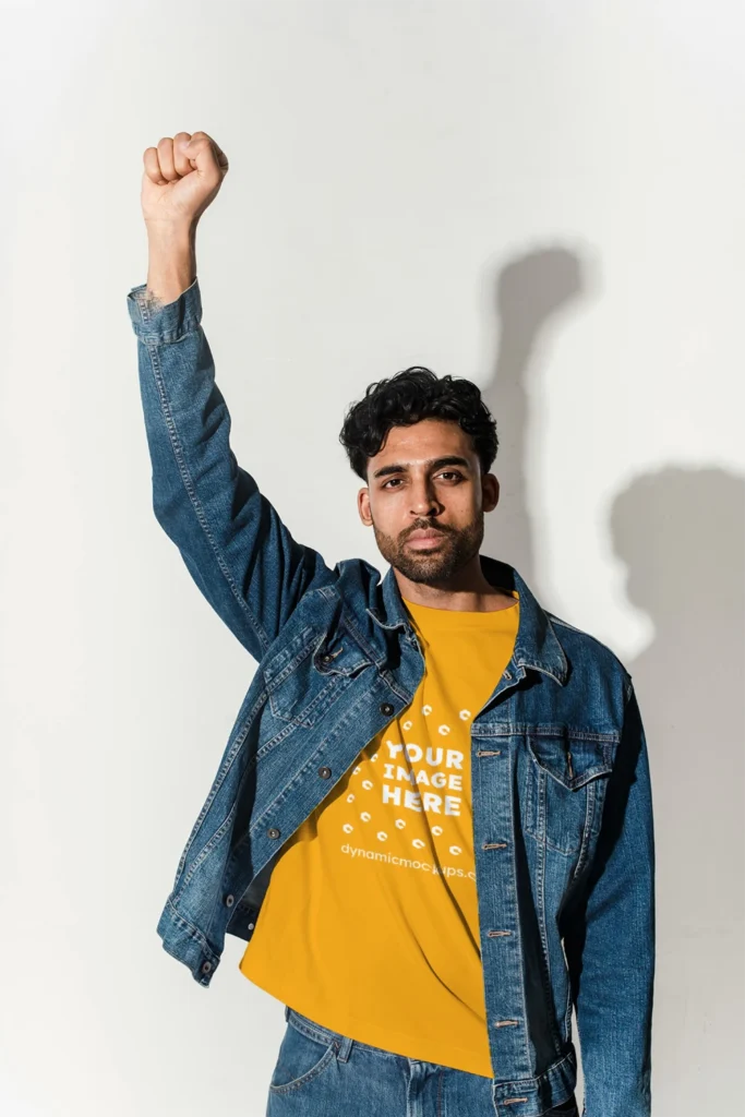 Man Wearing Orange T-shirt Mockup Front View Template