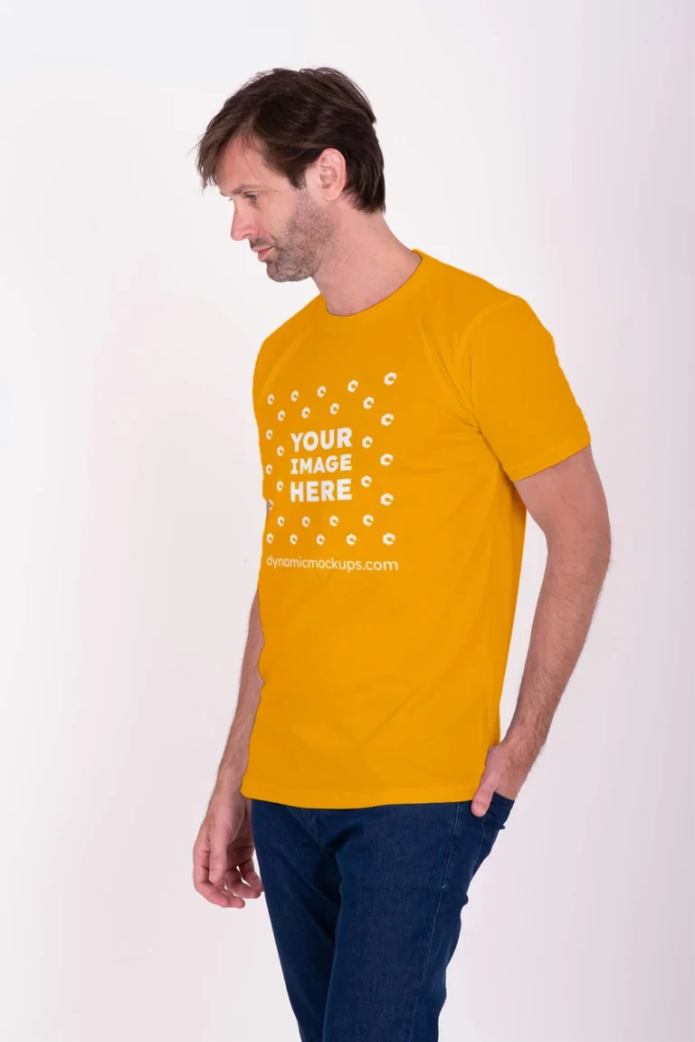 Man Wearing Orange T-shirt Mockup Front View Template