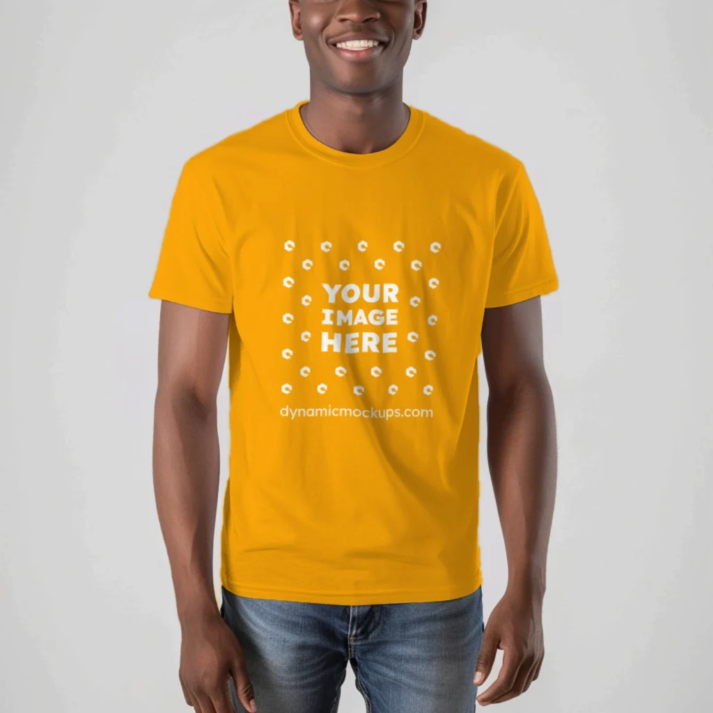 Man Wearing Orange T-shirt Mockup Front View Template