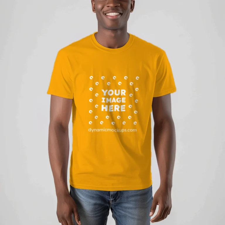 Man Wearing Orange T-shirt Mockup Front View Template