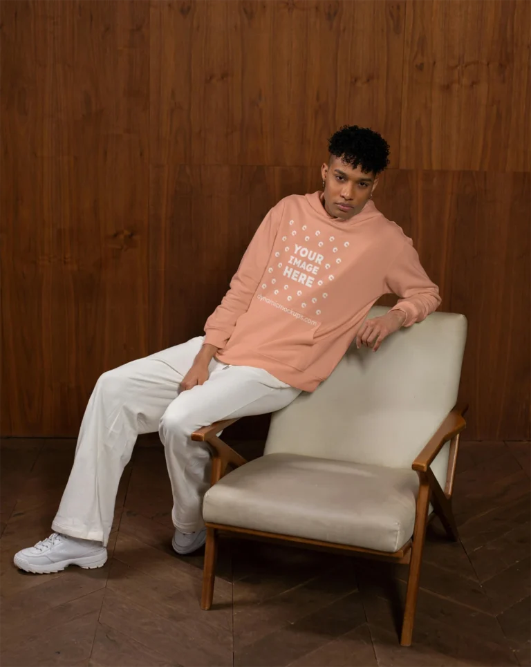 Man Wearing Peach Hoodie Mockup Front View Template