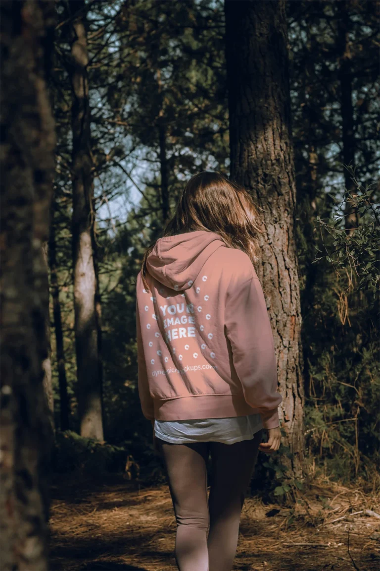 Man Wearing Peach Hoodie Mockup Back View Template