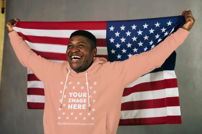 Man Wearing Peach Hoodie Mockup Front View Template