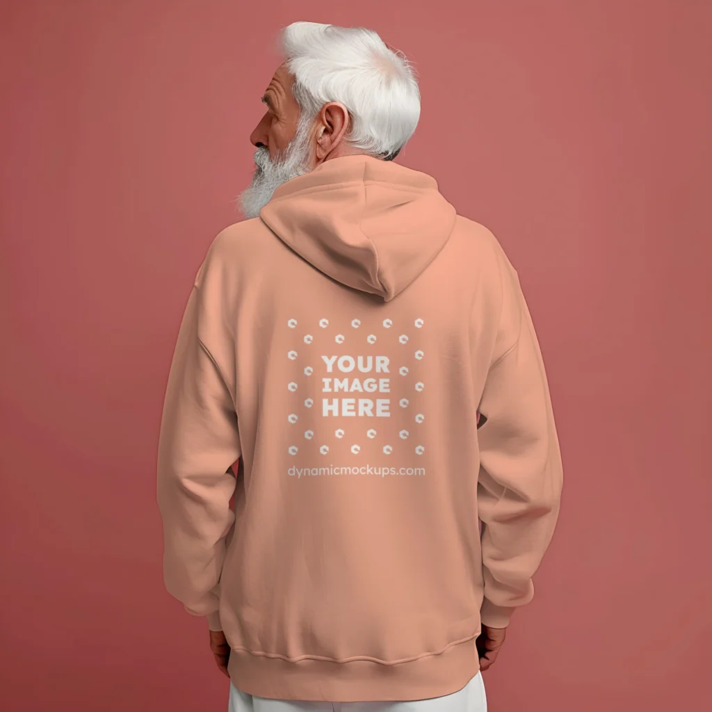 Man Wearing Peach Hoodie Mockup Back View Template
