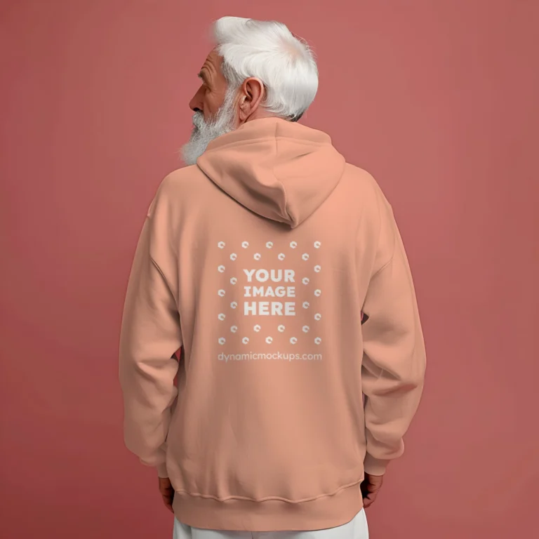 Man Wearing Peach Hoodie Mockup Back View Template