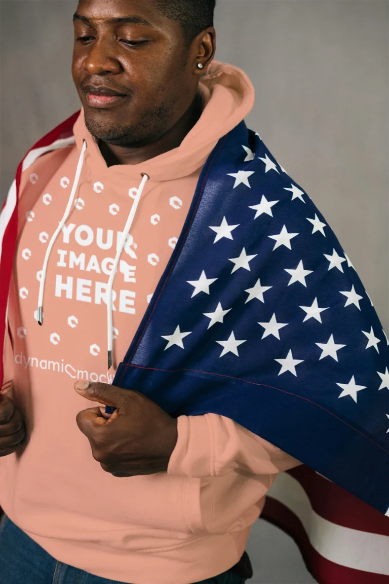 Man Wearing Peach Hoodie Mockup Front View Template