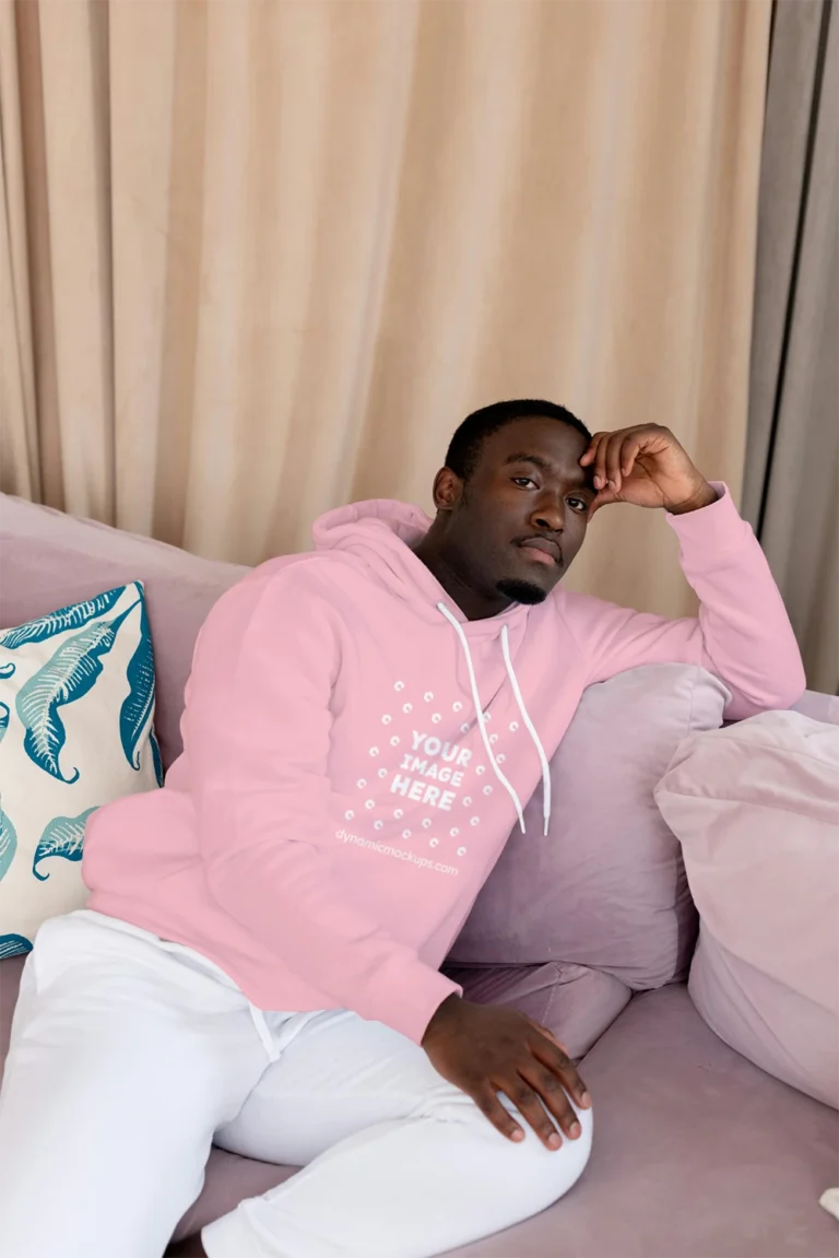Man Wearing Pink Hoodie Mockup Front View Template