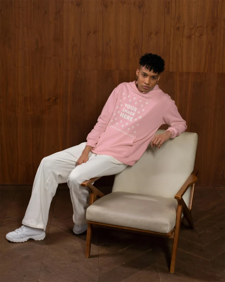 Man Wearing Pink Hoodie Mockup Front View Template