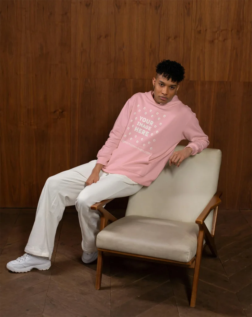 Man Wearing Pink Hoodie Mockup Front View Template