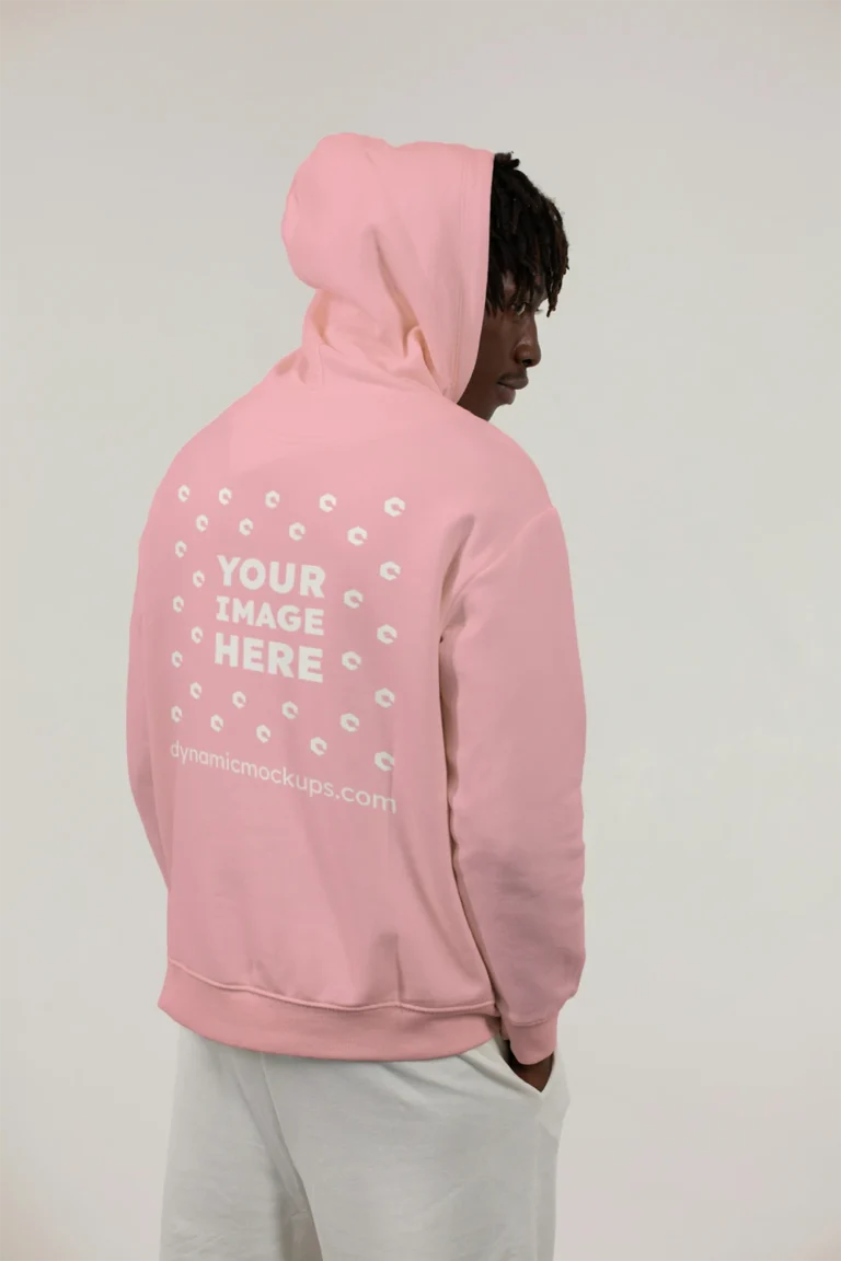 Man Wearing Pink Hoodie Mockup Back View Template