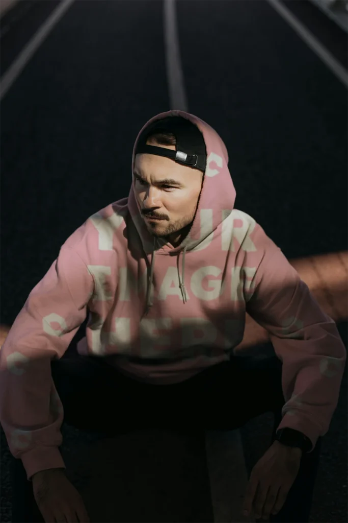 Man Wearing Pink Hoodie Mockup Front View Template