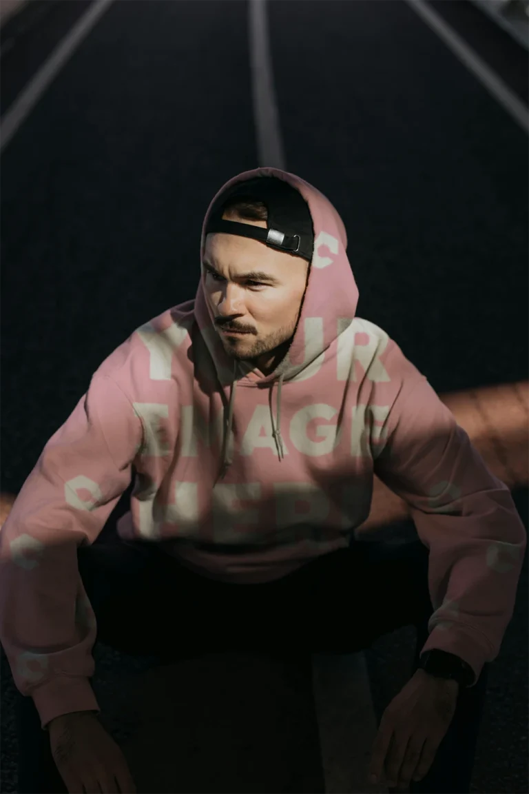 Man Wearing Pink Hoodie Mockup Front View Template