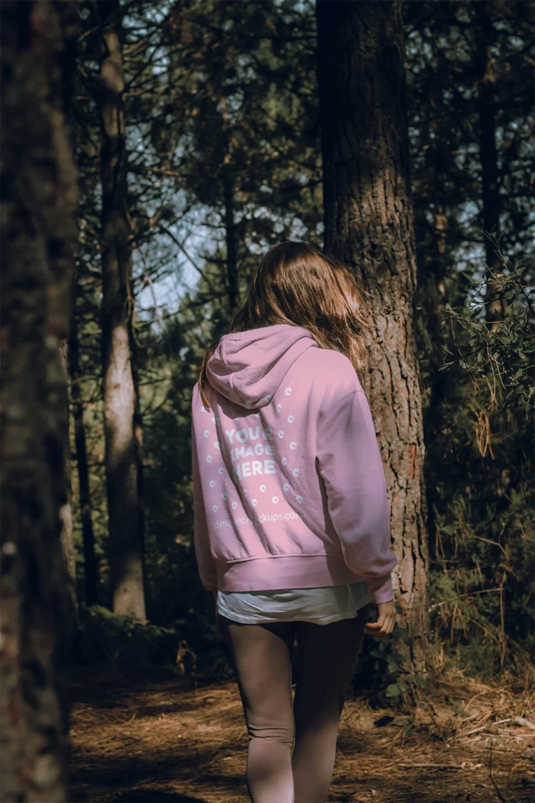 Man Wearing Pink Hoodie Mockup Back View Template