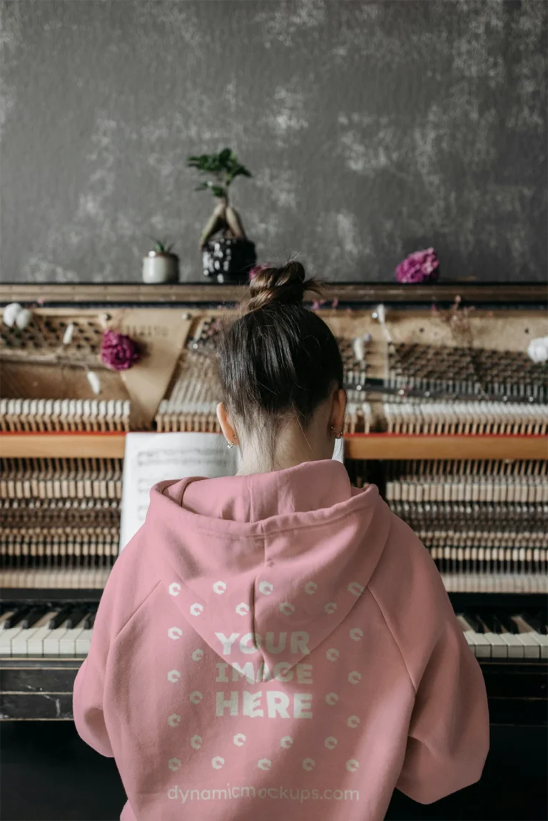 Man Wearing Pink Hoodie Mockup Back View Template