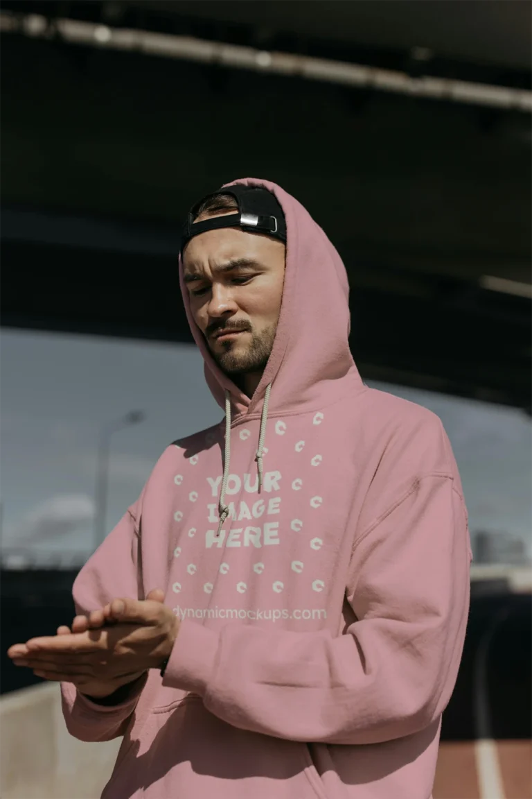 Man Wearing Pink Hoodie Mockup Front View Template