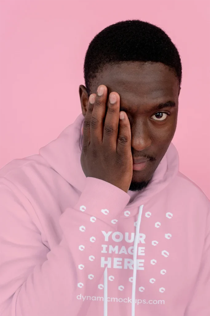 Man Wearing Pink Hoodie Mockup Front View Template