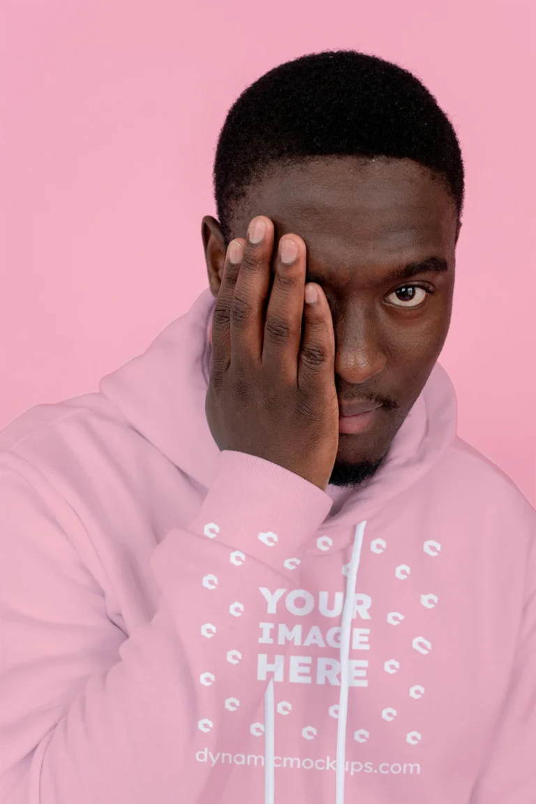 Man Wearing Pink Hoodie Mockup Front View Template