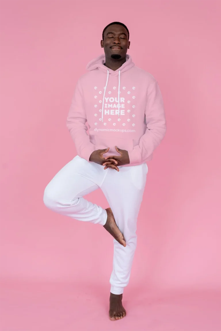 Man Wearing Pink Hoodie Mockup Front View Template