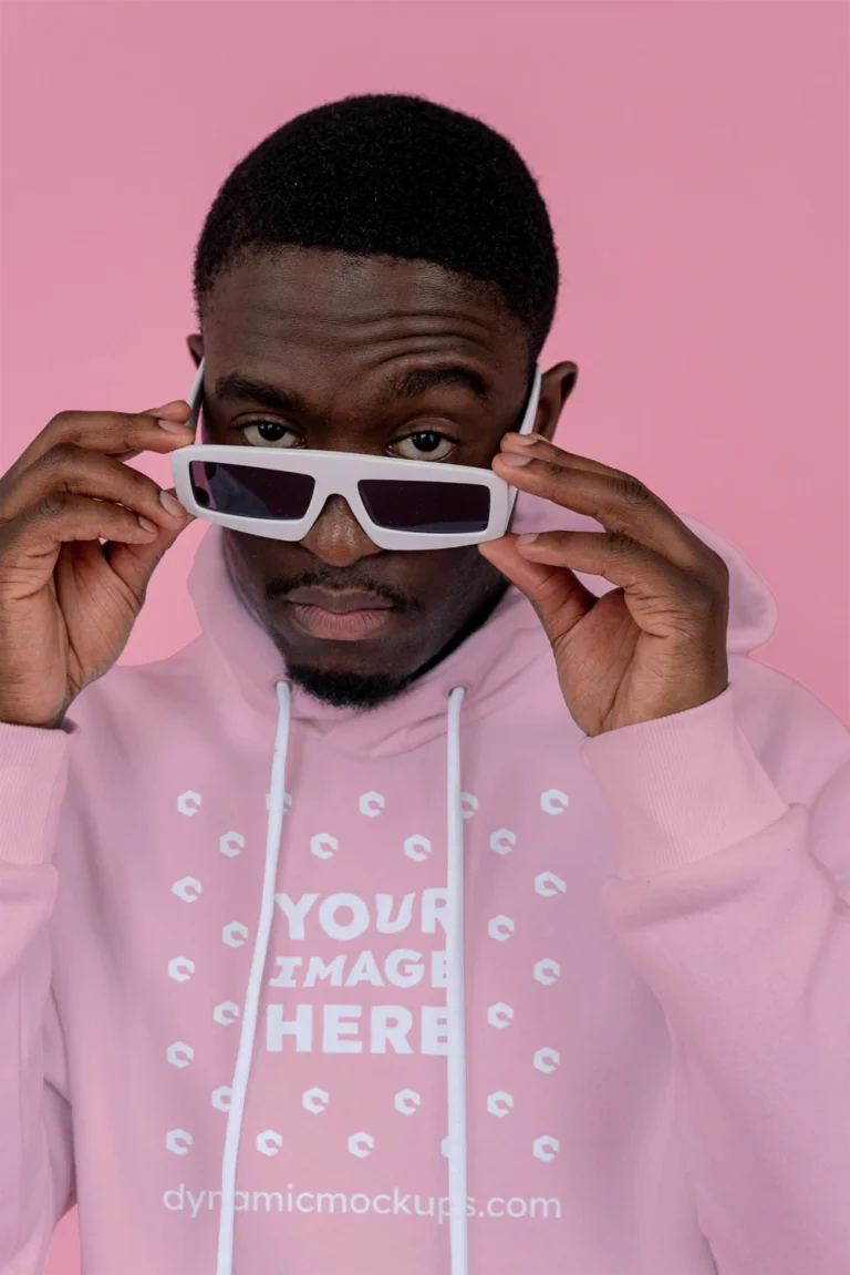 Man Wearing Pink Hoodie Mockup Front View Template