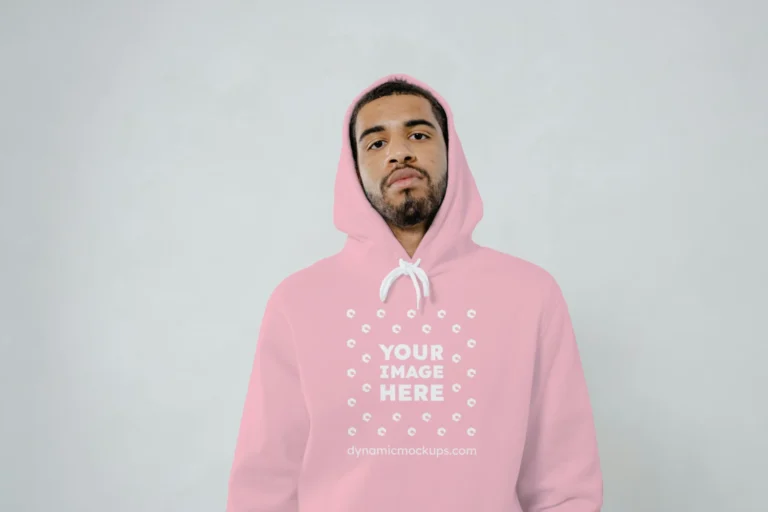 Man Wearing Pink Hoodie Mockup Front View Template