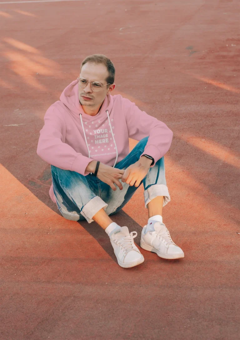 Man Wearing Pink Hoodie Mockup Front View Template