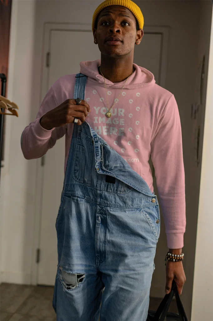 Man Wearing Pink Hoodie Mockup Front View Template