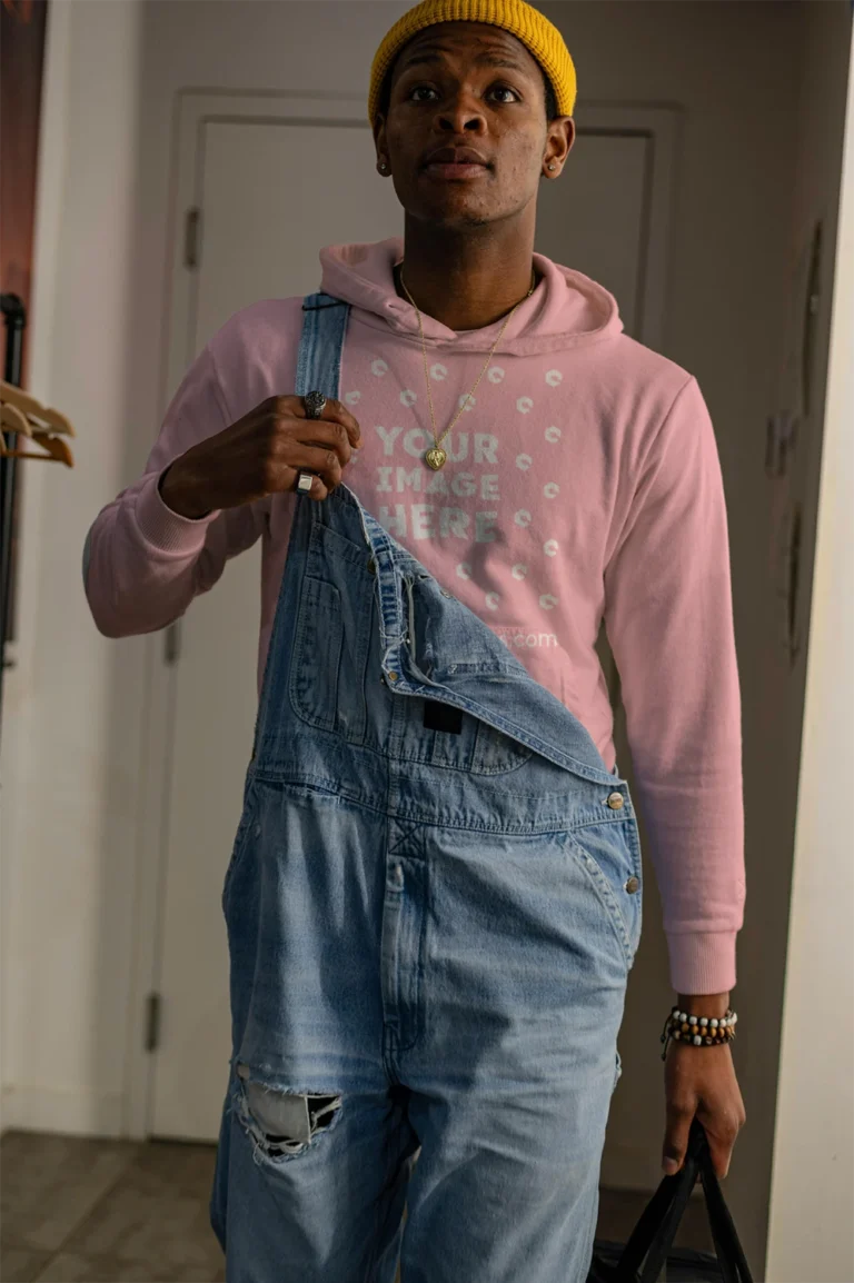 Man Wearing Pink Hoodie Mockup Front View Template