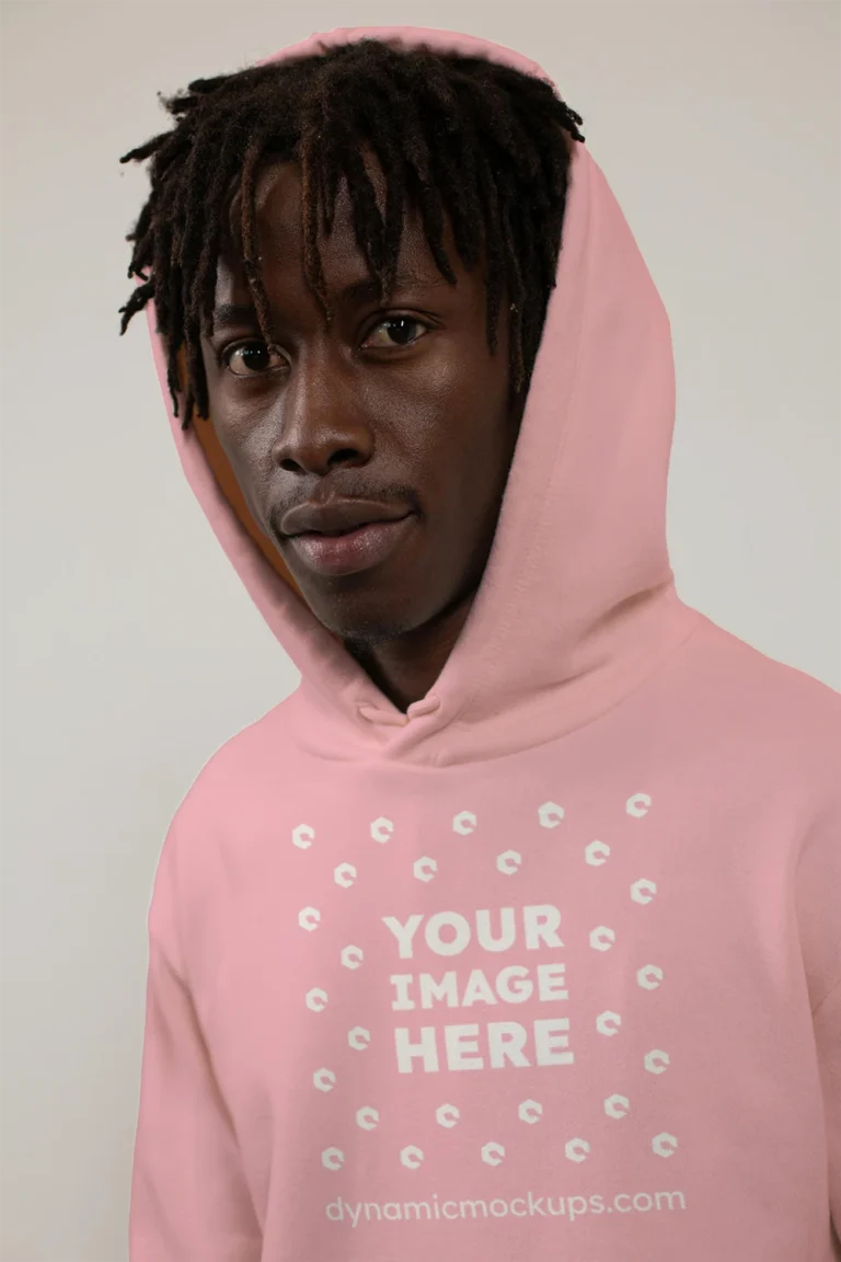 Man Wearing Pink Hoodie Mockup Front View Template