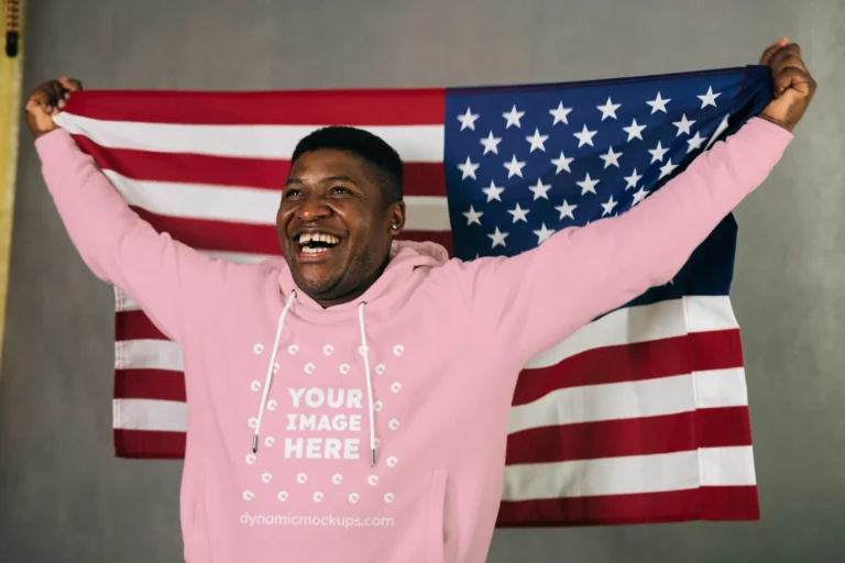Man Wearing Pink Hoodie Mockup Front View Template