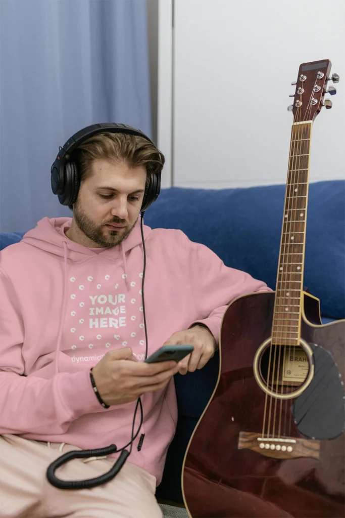 Man Wearing Pink Hoodie Mockup Front View Template