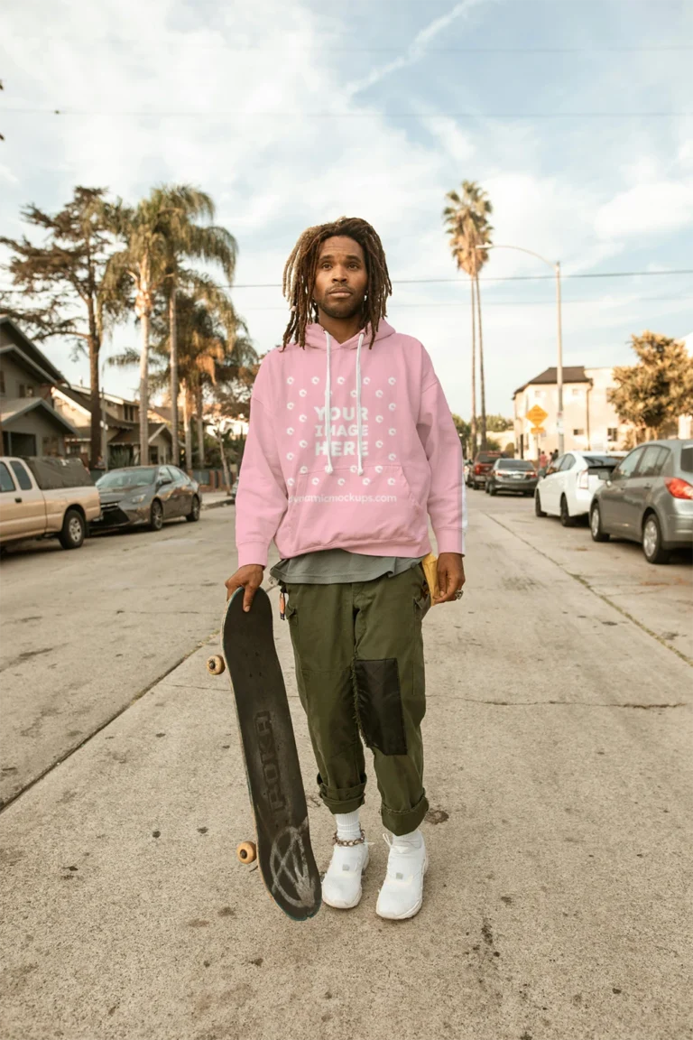 Man Wearing Pink Hoodie Mockup Front View Template