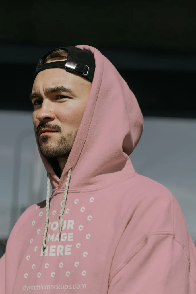 Man Wearing Pink Hoodie Mockup Front View Template