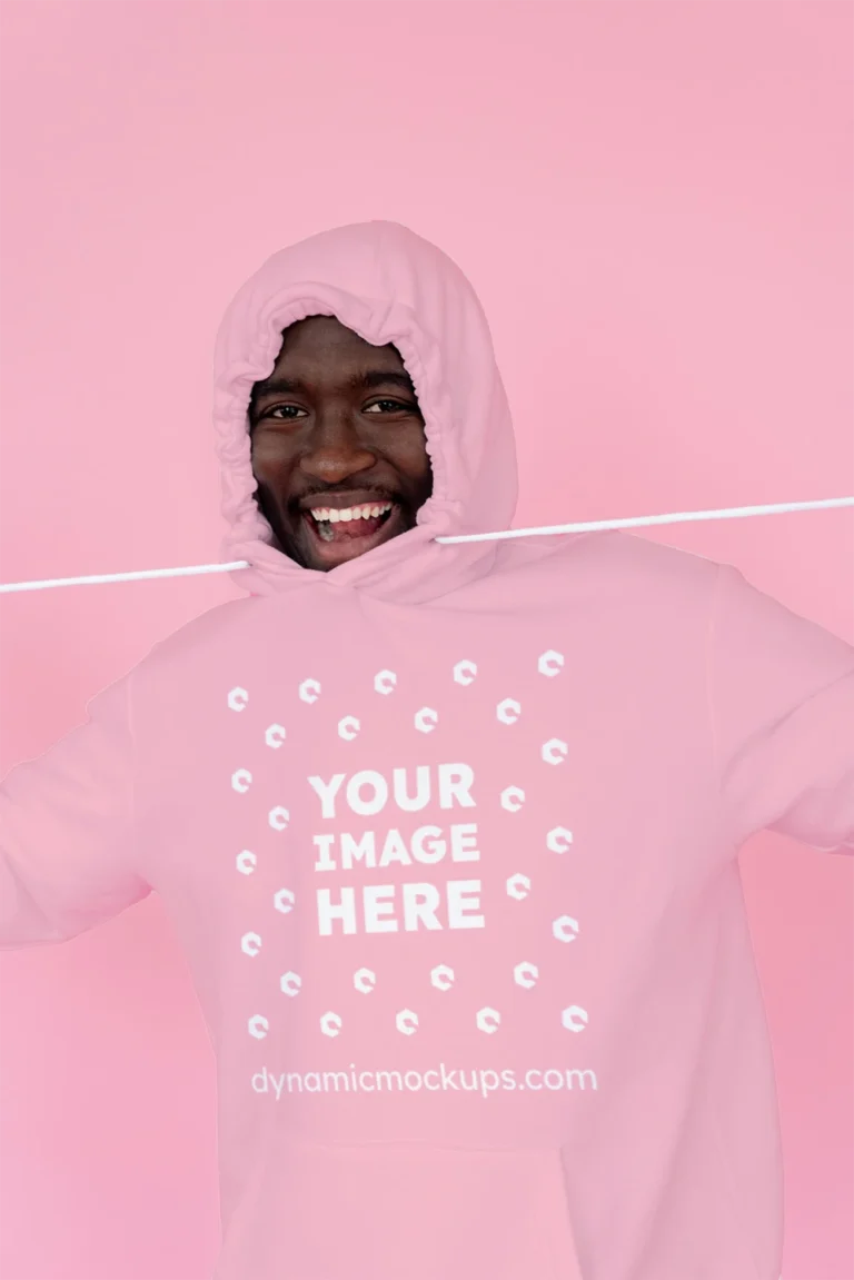 Man Wearing Pink Hoodie Mockup Front View Template