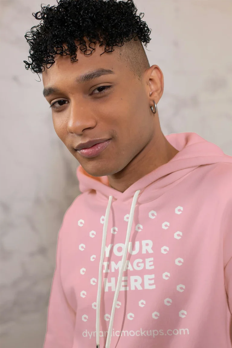 Man Wearing Pink Hoodie Mockup Front View Template