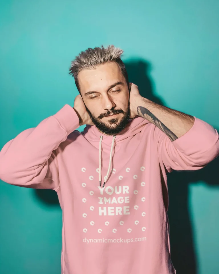 Man Wearing Pink Hoodie Mockup Front View Template