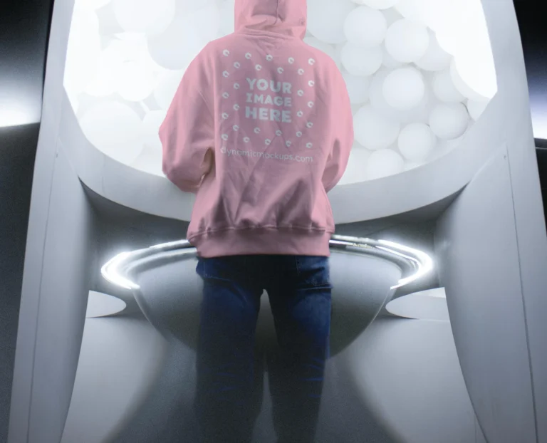 Man Wearing Pink Hoodie Mockup Back View Template