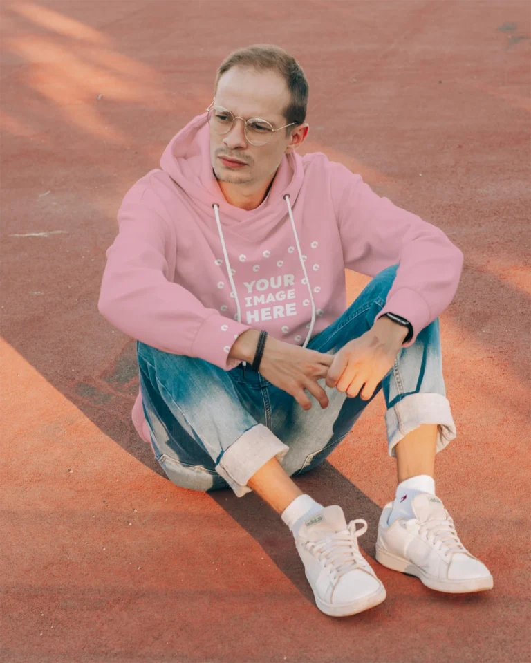 Man Wearing Pink Hoodie Mockup Front View Template