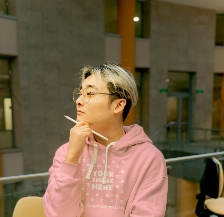 Man Wearing Pink Hoodie Mockup Front View Template