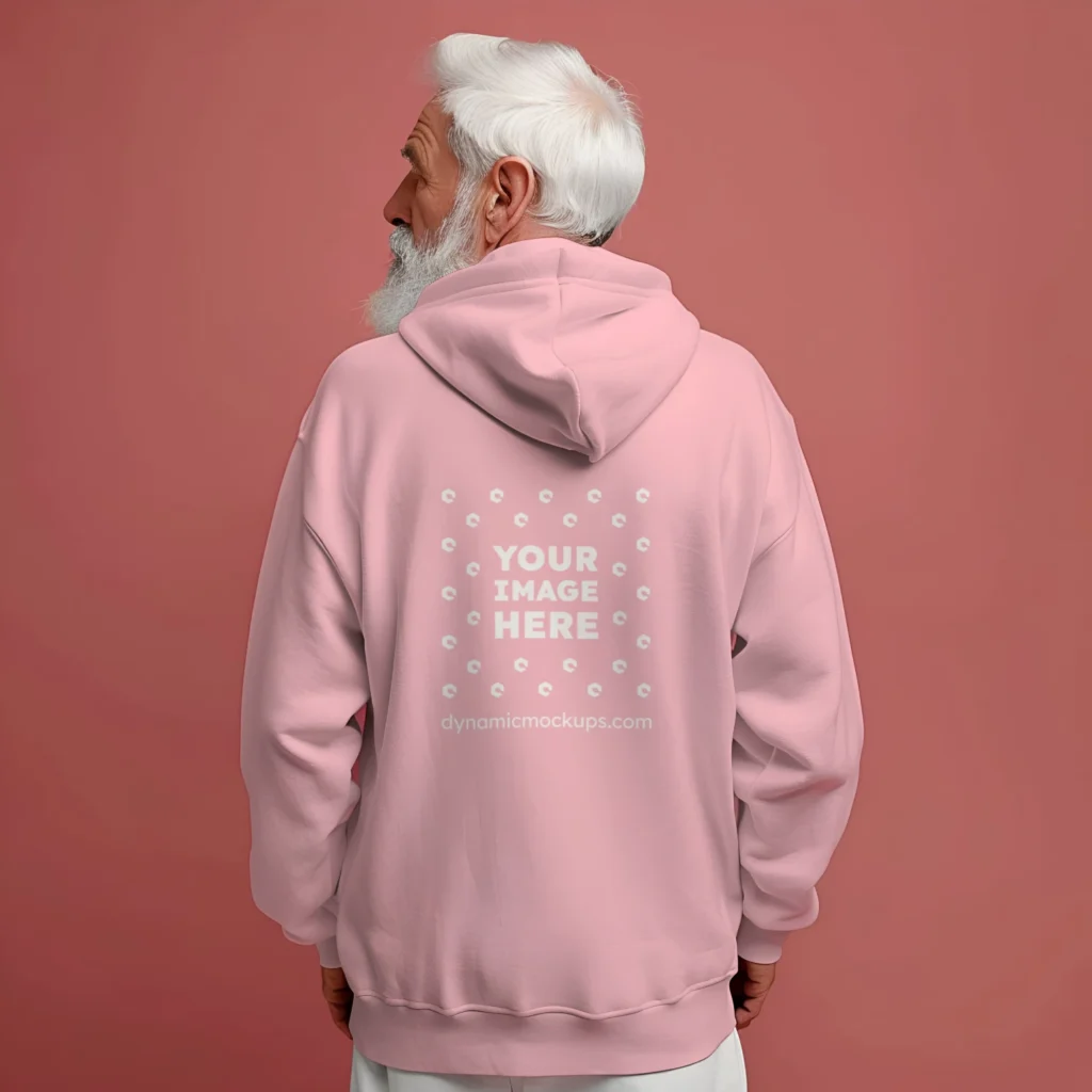 Man Wearing Pink Hoodie Mockup Back View Template